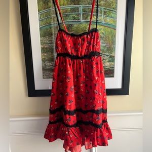 Urban Outfitters red floral baby doll dress with black laceSOLD